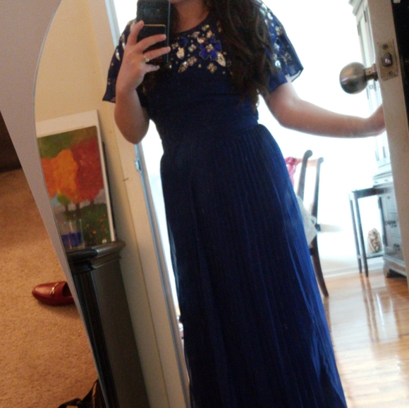 Asos cobalt beaded floral aline pleated maxi gown - Picture 6 of 8